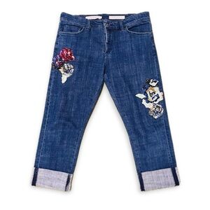 Anthropologie Floral Sequin Pilcro & The Letterpress Slim Boyfriend Jeans